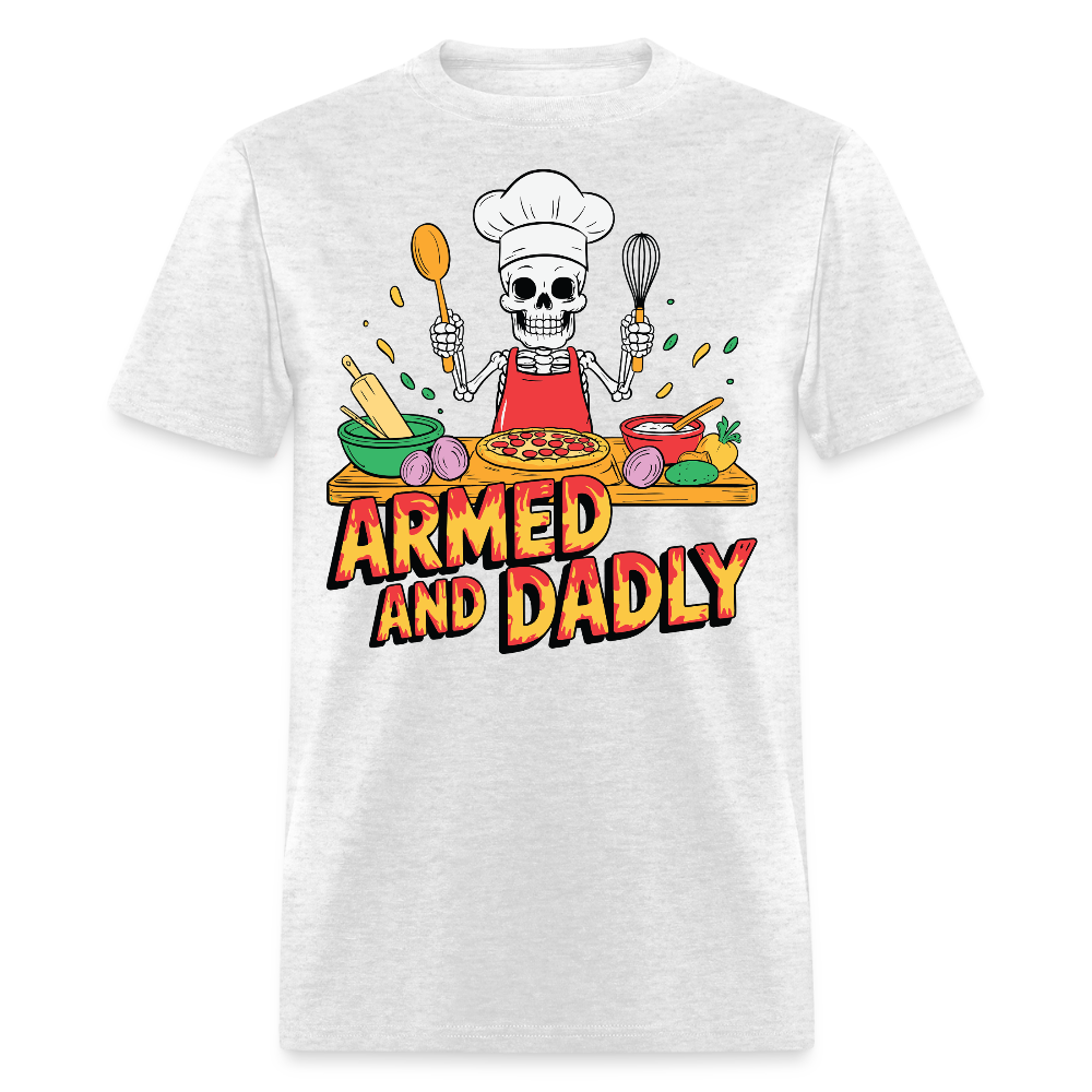 Armed And Dadly Cooking Funny Skeleton Chef Dad T-shirt - light heather gray