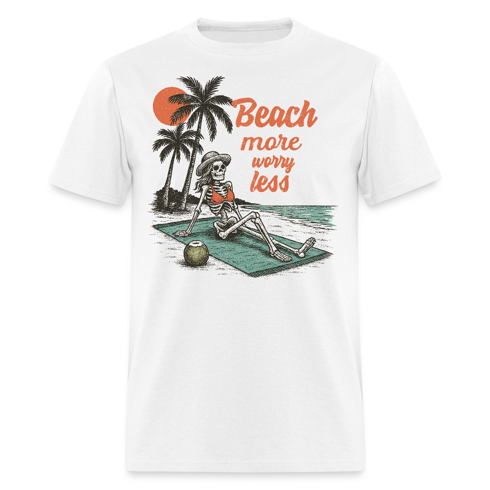 Beach More Worry Less Skeleton Summer T-shirt - white