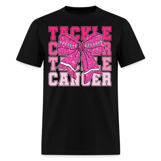 Pink Football Tackle Cancer T-Shirt - black