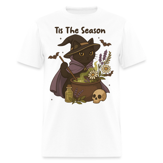 Tis The Season Halloween Cat Witch T-Shirt - white