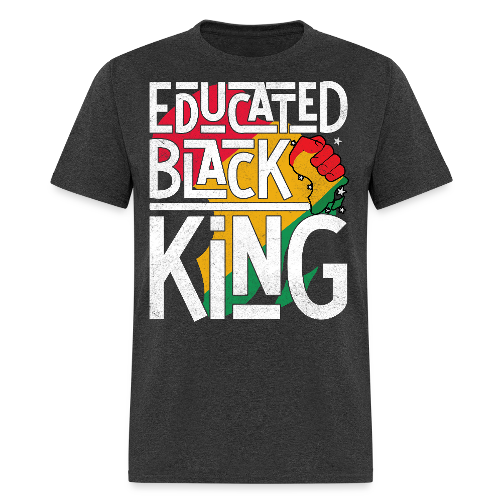 Educated Black King Raised Fist Black Pride T-shirt - heather black
