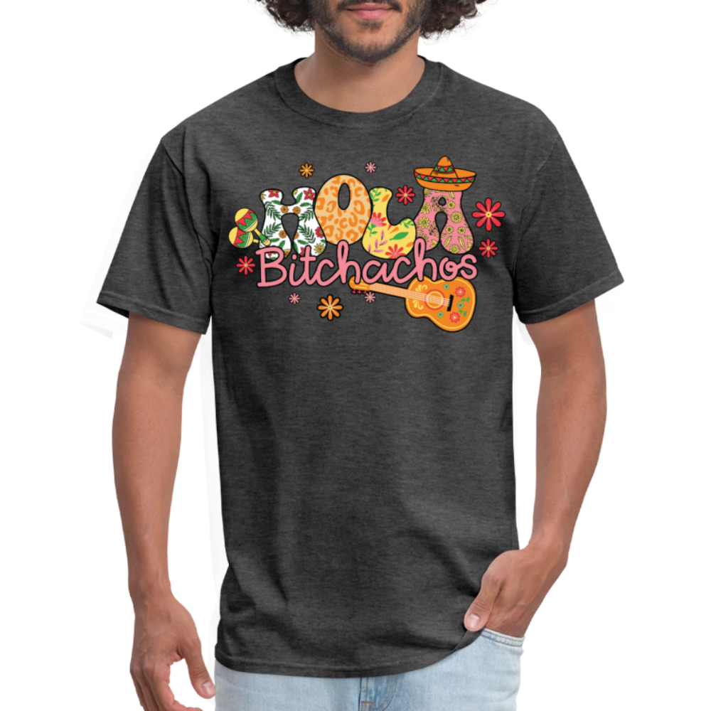 Hola Bitchachos Mexican Fiesta Tee Funny Cinco de Mayo T-shirt - heather black