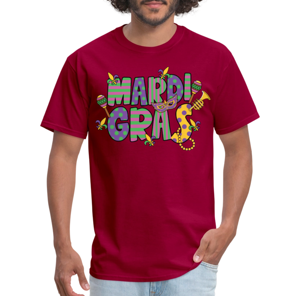 Retro-style Mardi Gras Carnival Tee New Orleans Mardi Gras Party T-shirt - dark red