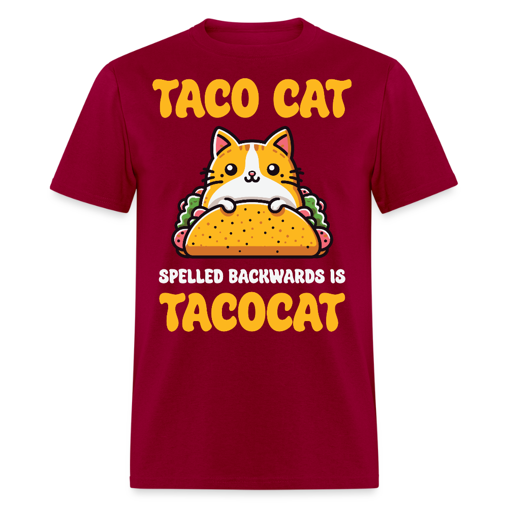 Cute Taco Cat Graphic Tee For Cat Lovers Funny Palindrome T-shirt - dark red