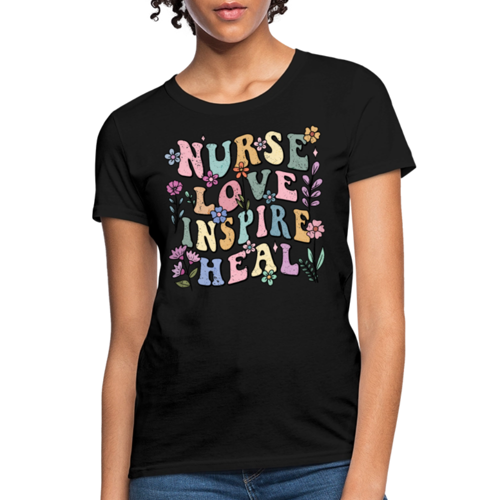 Colorful Retro Nurse Love Inspire Heal T-Shirt - black