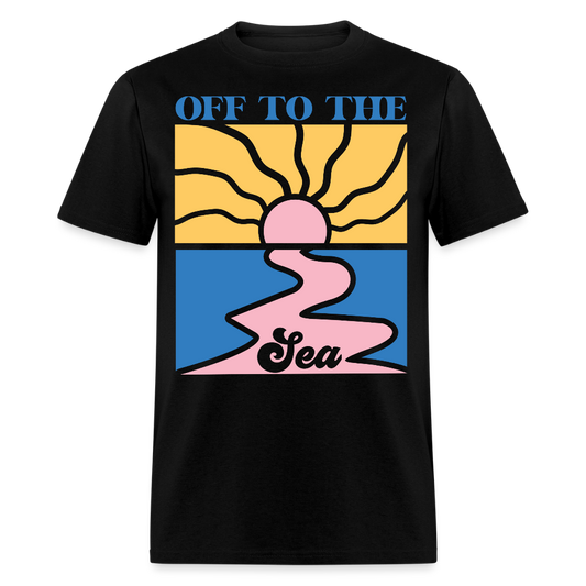 Off To The Sea Retro Sunset Beach T-shirt - black