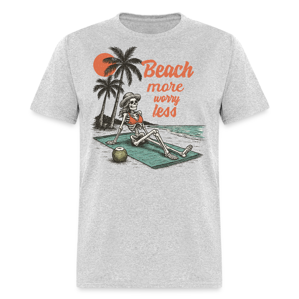 Beach More Worry Less Skeleton Summer T-shirt - heather gray