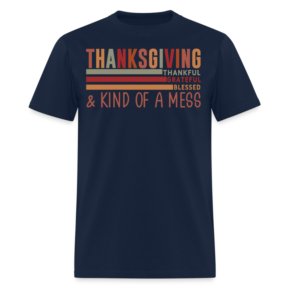Thanksgiving Thankful Grateful Blessed T-Shirt - navy