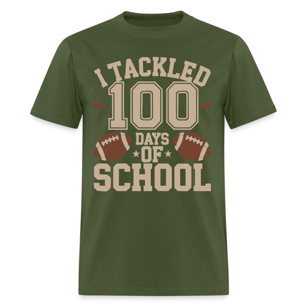 100 Days Of School Tee For Teachers Funny Football Themed School T-shirt - military green