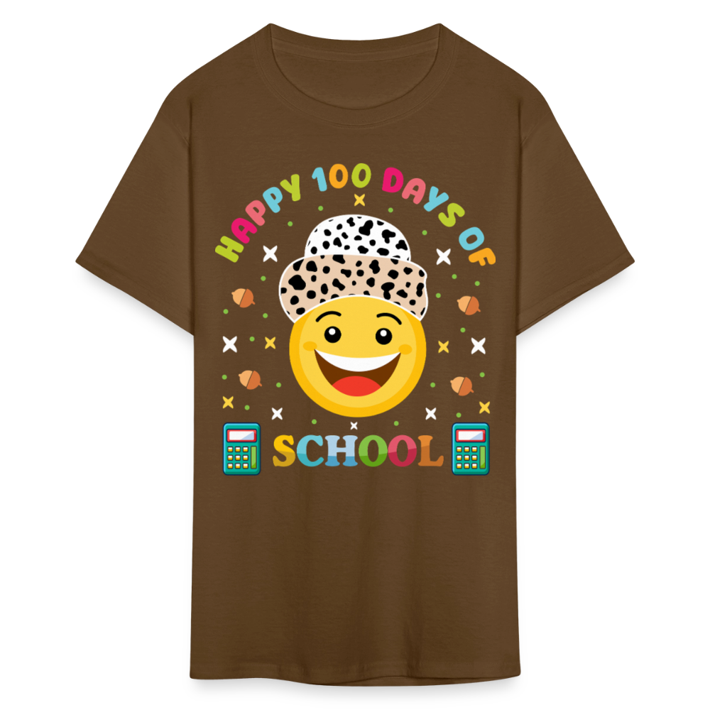 Happy 100 Days of School Teacher Tee 100 Days Smiley Face T-shirt - brown