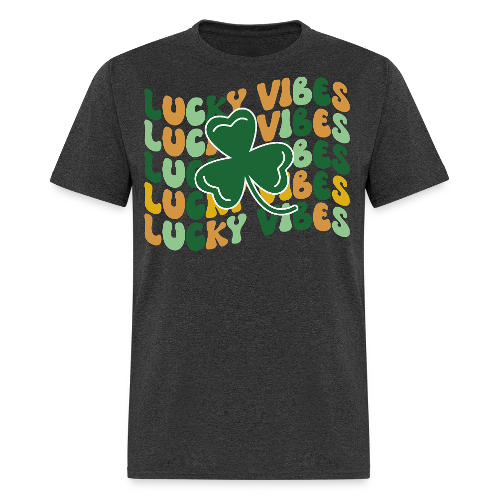 Retro Shamrock St Patrick’s Day Lucky Vibes T-shirt - heather black