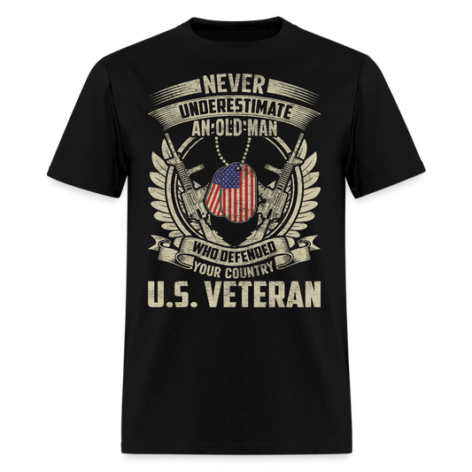 Never Underestimate An Old Man US Veteran T-Shirt - black