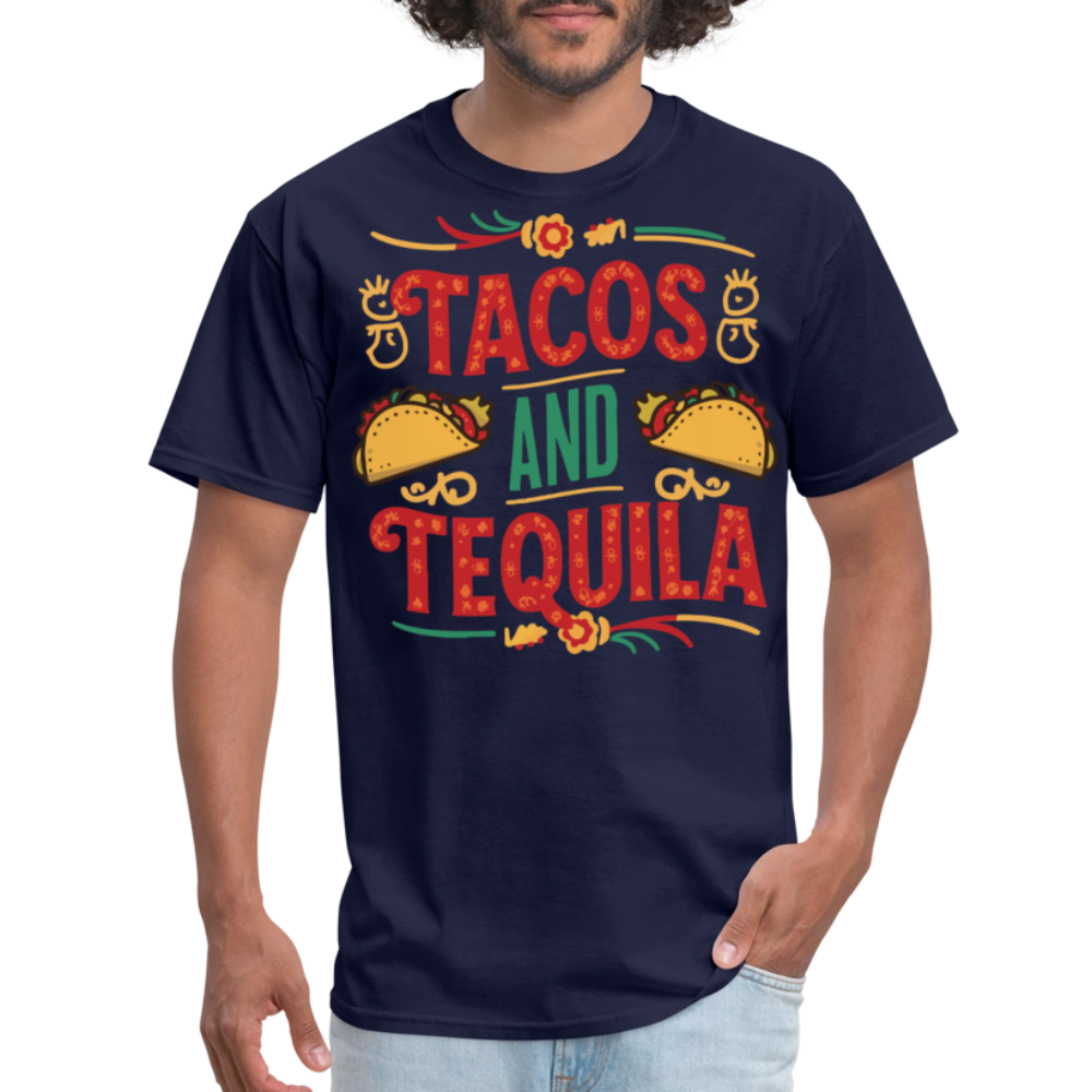 Mexican Food Lover Graphic Tee Tacos and Tequila Fiesta T-shirt - navy