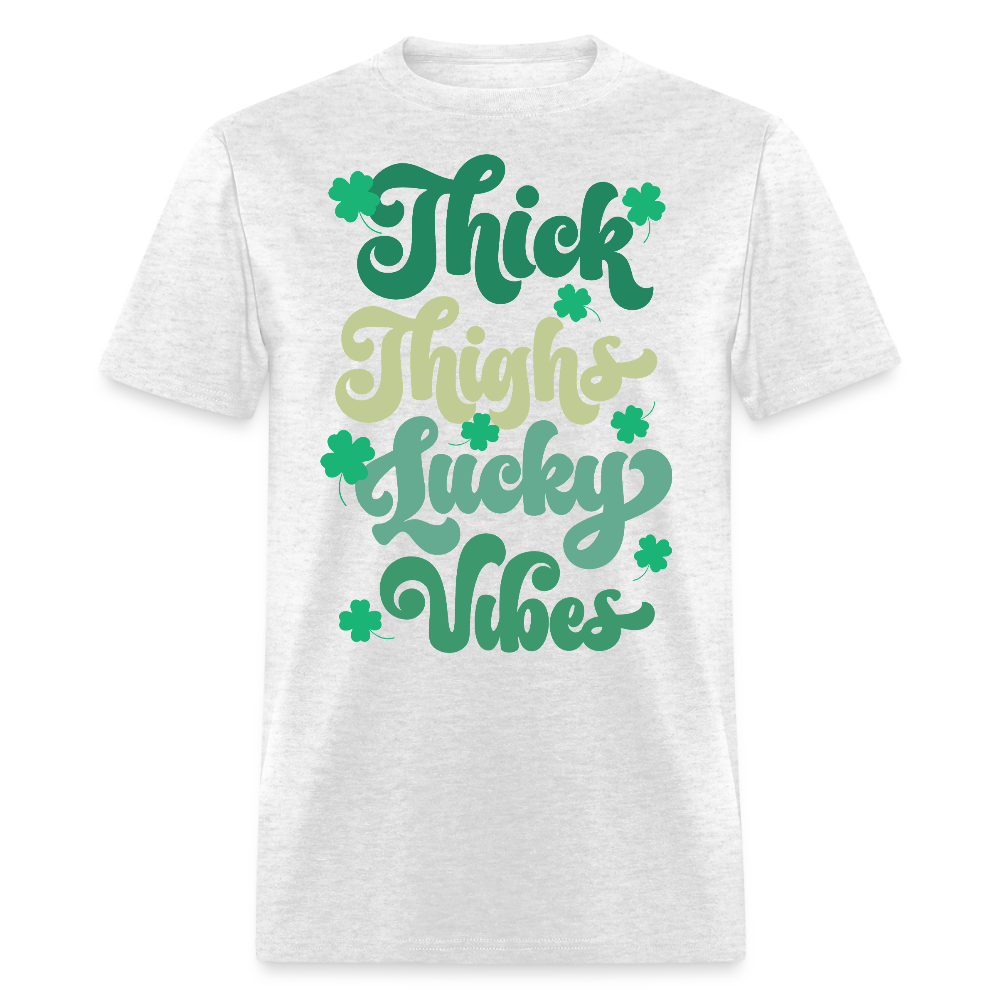 Thick Thighs Lucky Vibes St Patrick’s Day T-shirt - light heather gray