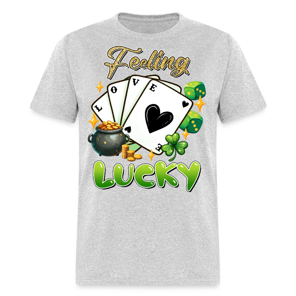 Feeling Lucky Graphic Tee Irish Luck Gambling T-shirt - heather gray