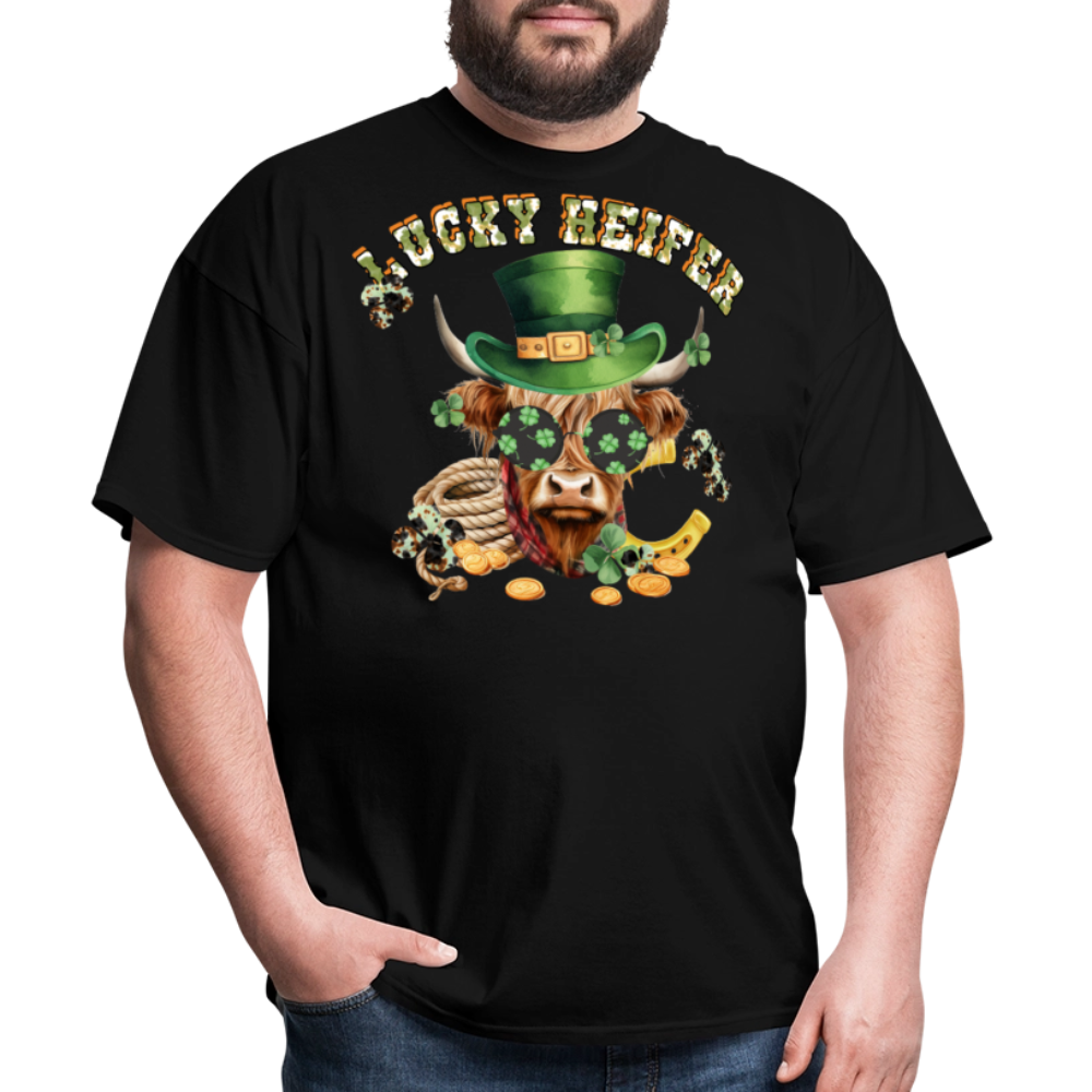 Lucky Heifer St Patrick’s Day Highland Cow Irish Lucky T-shirt - black