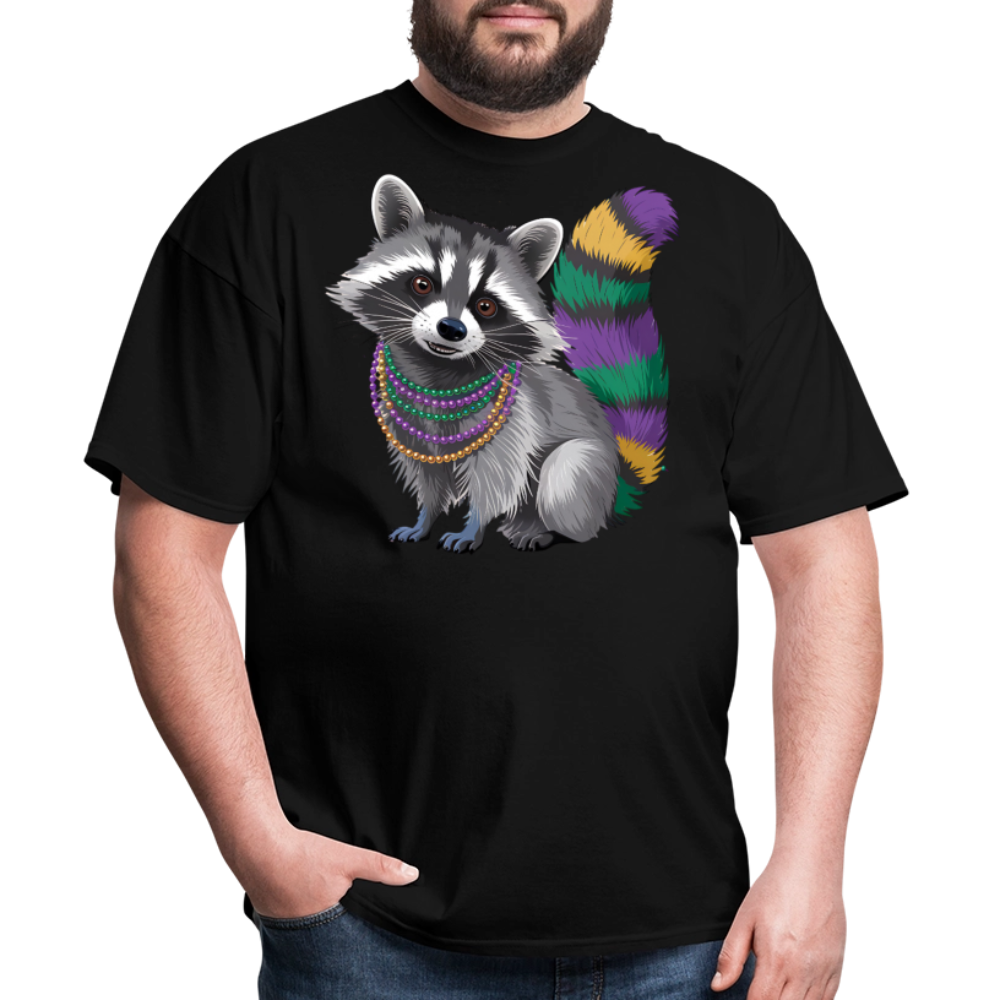 Cute Raccoon Mardi Gras Outfit With Beads Colorful Mardi Gras T-shirt - black