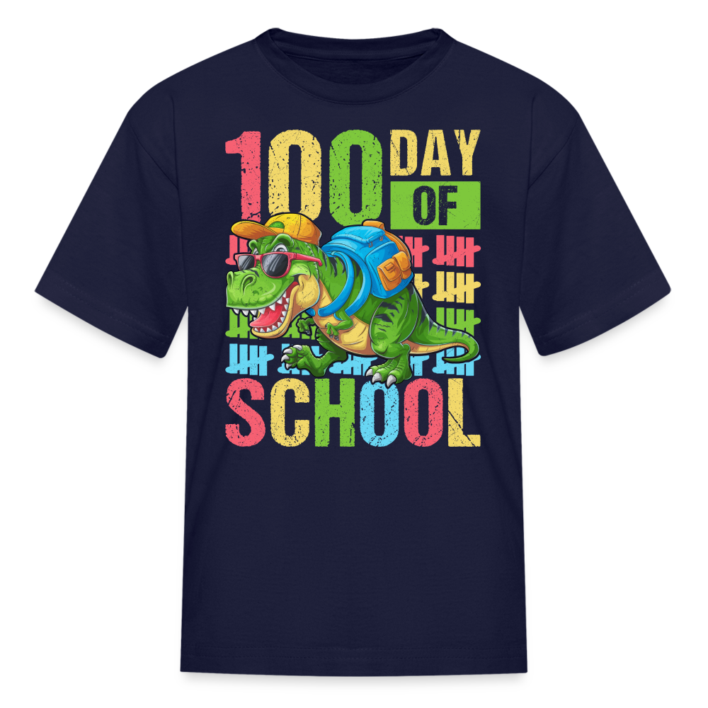 100 Days of School Tee for Kids Funny Dinosaur T-shirt - navy