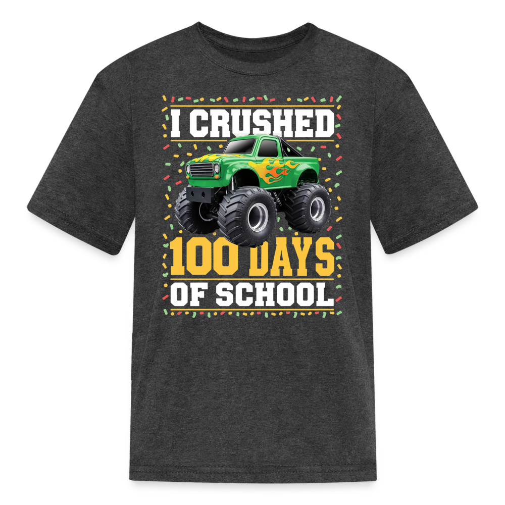 100 Days Of School Monster Truck Tee Kids 100th Day Of School T-shirt - heather black