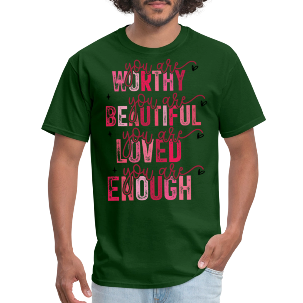 Self-Love Graphic Tee You Are Enough Motivational T-shirt - forest green