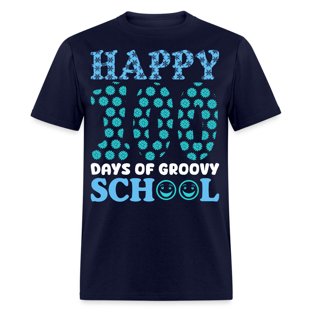 Groovy 100th-day School Celebration Tee Teacher Appreciation Gift T-shirt - navy