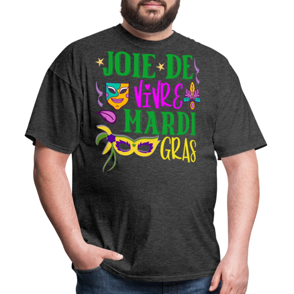 Joie De Vivre Mardi Gras Graphic Tee Colorful Masquerade Mask T-shirt - heather black