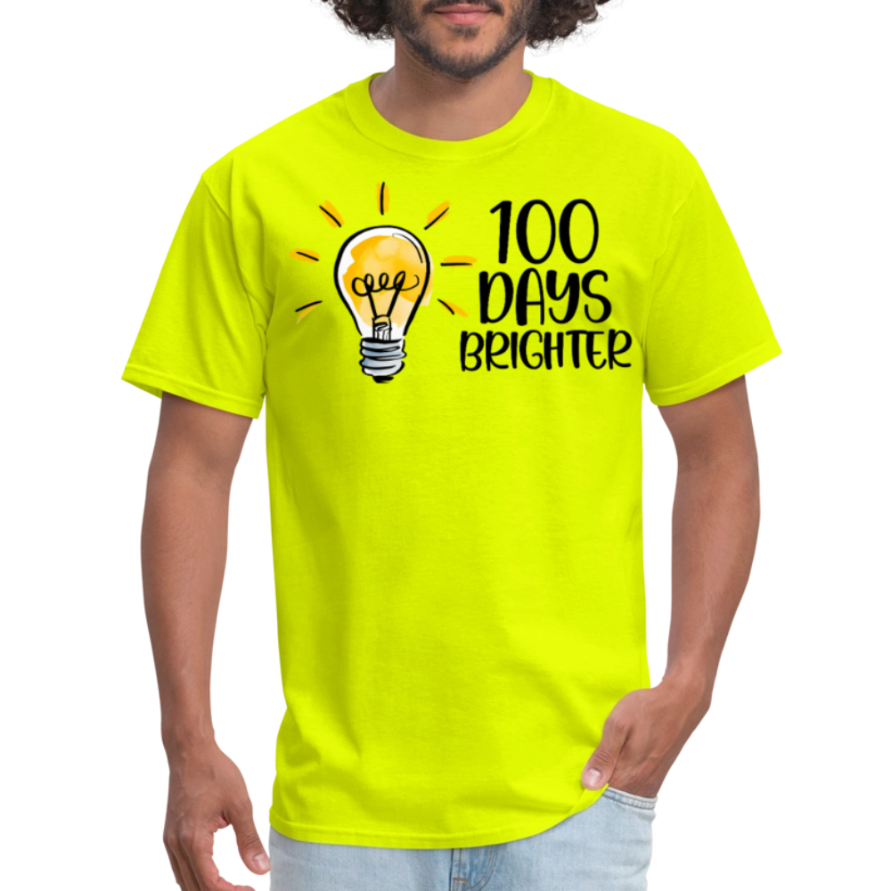 100 Days Brighter Tee for Teachers School Milestone Unisex T-Shirt - safety green