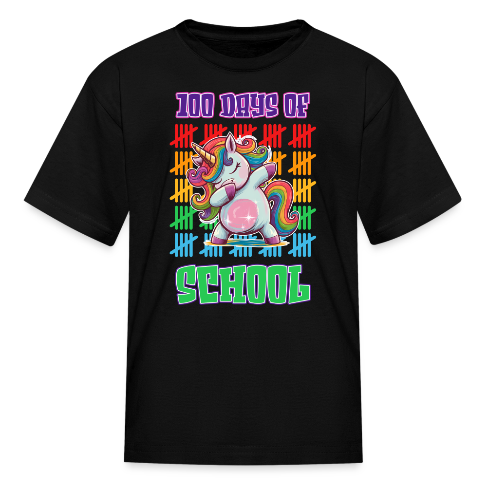 100 Days Of School Unicorn Kids T-Shirt - black