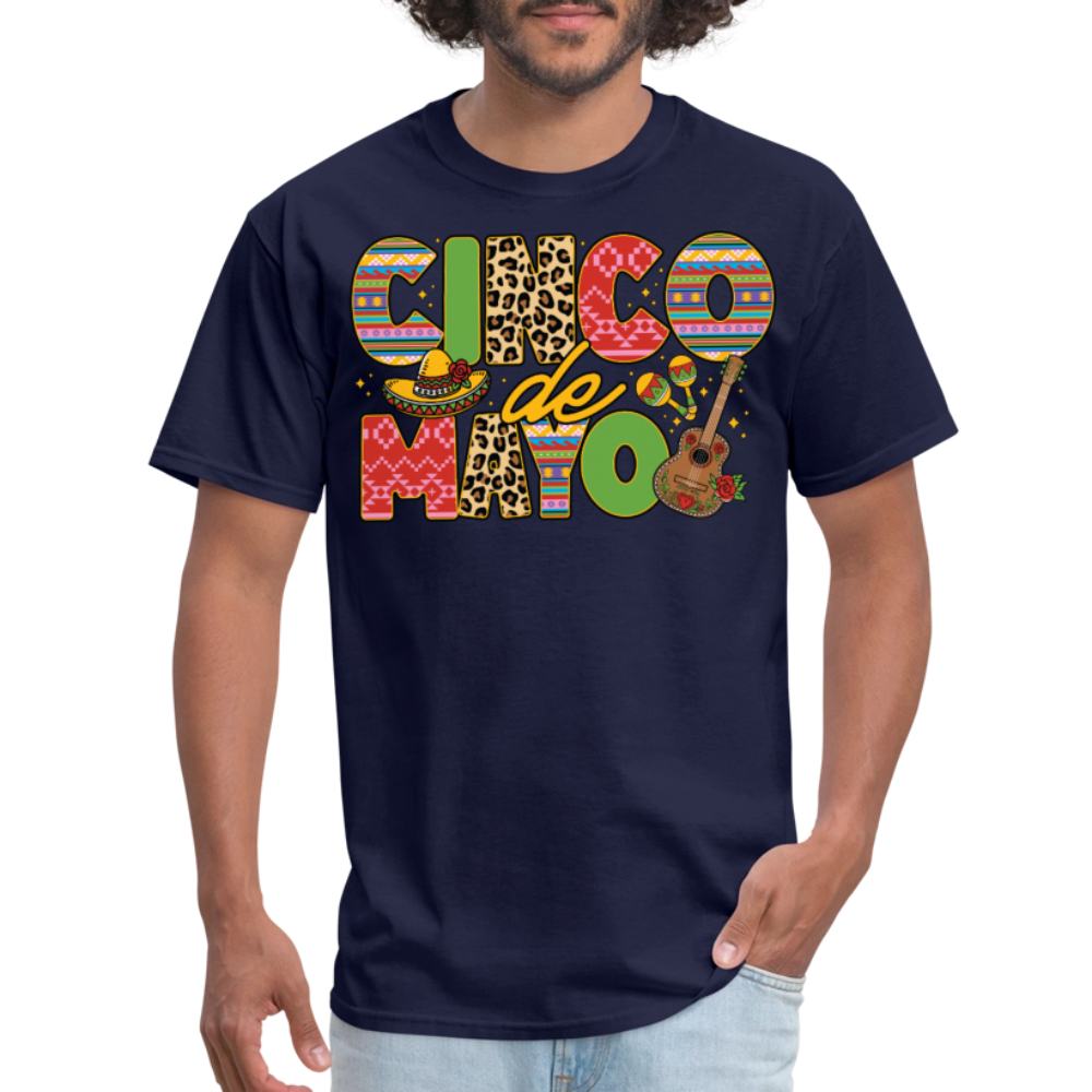 Leopard Print And Fiesta Design Cinco de Mayo T-shirt - navy