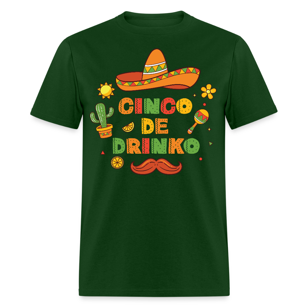 Sombrero and Mustache Party Tee Funny Cinco de Mayo drinking T-shirt - forest green