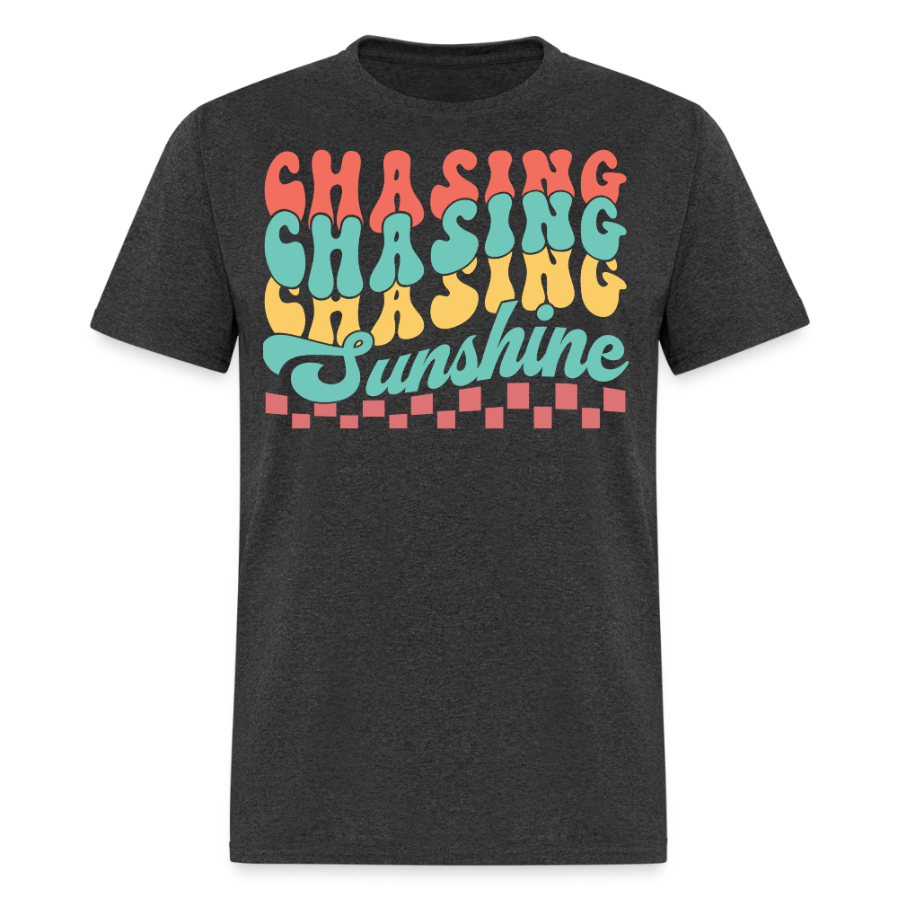 Vintage Chasing Sunshine Groovy Font Hippie T-shirt - heather black