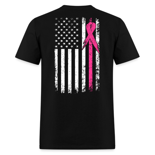 Breast Cancer Awareness American Flag Pink Ribbon T-Shirt - black