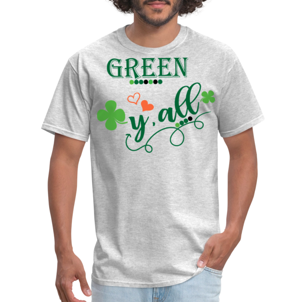 Cute Irish Clover Graphic Tee Green Y'all St Patrick’s Day T-shirt - heather gray