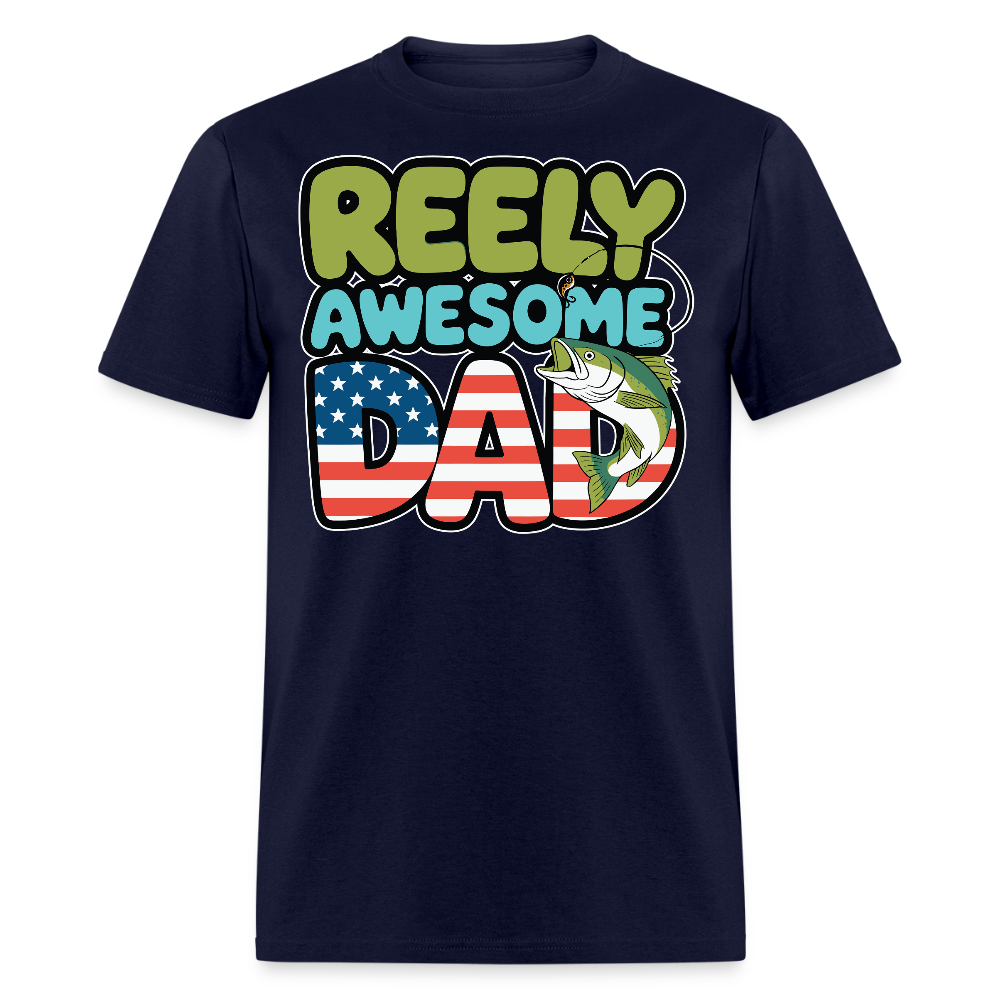 Reely Awesome Dad Fishing Father's Day T-shirt - navy
