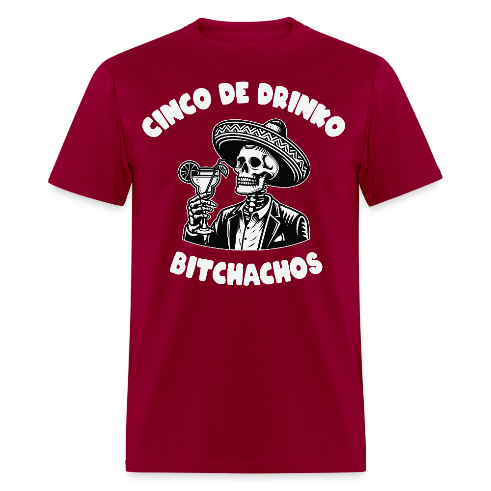 Cinco de Drinko Graphic Tee Skeleton Drinking Margarita T-shirt - dark red