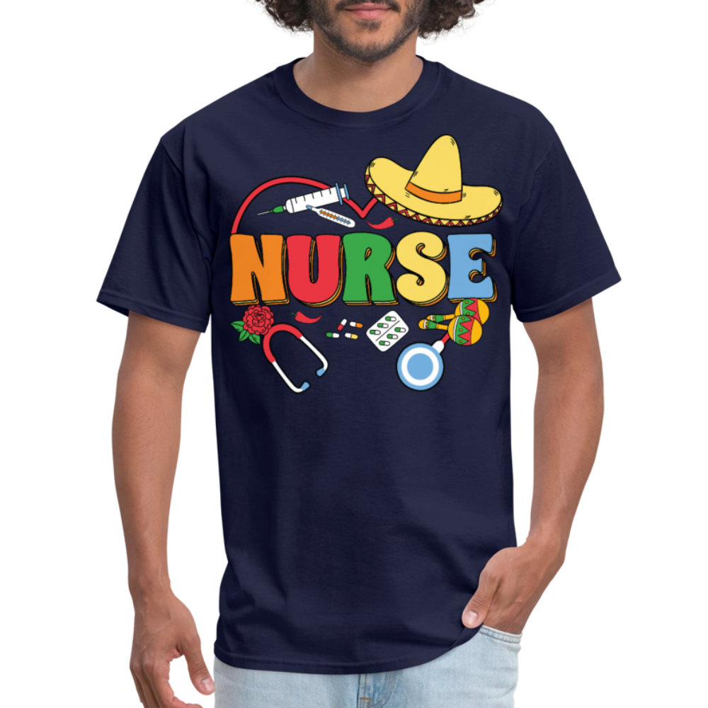 Nurse Shirt with Stethoscope and Maracas Cinco de Mayo Nurse T-shirt - navy