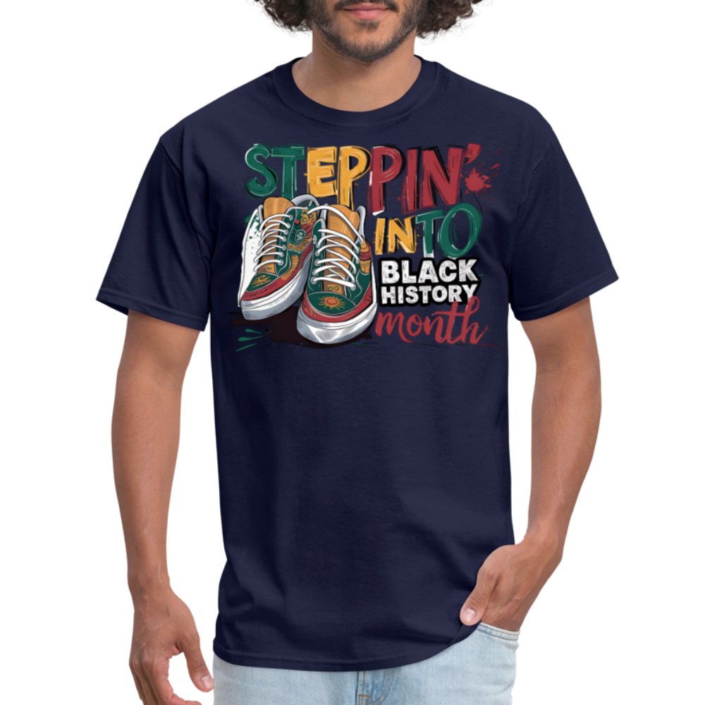 Unique Black Pride Tee Steppin' Into Black History Month T-shirt - navy
