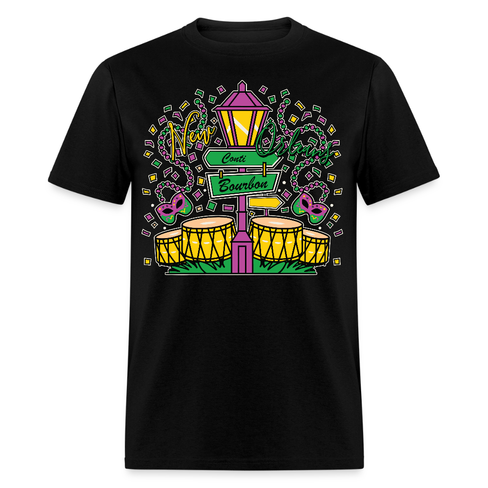 Colorful Bourbon Street Festival Masquerade and Jazz T-shirt - black