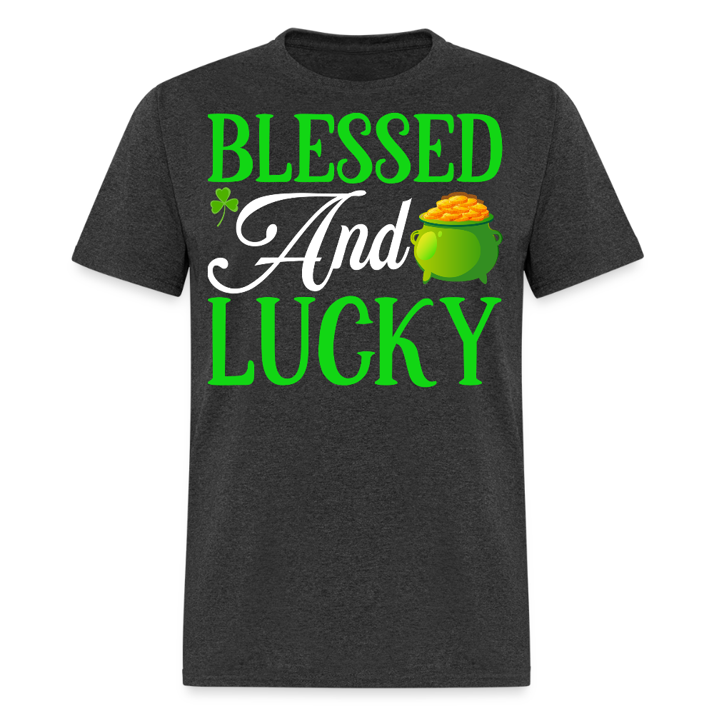 Funny Irish Blessed And Lucky Christian T-shirt - heather black