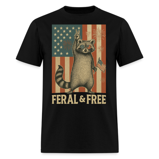 Feral And Free Patriotic Raccoon T-Shirt - black