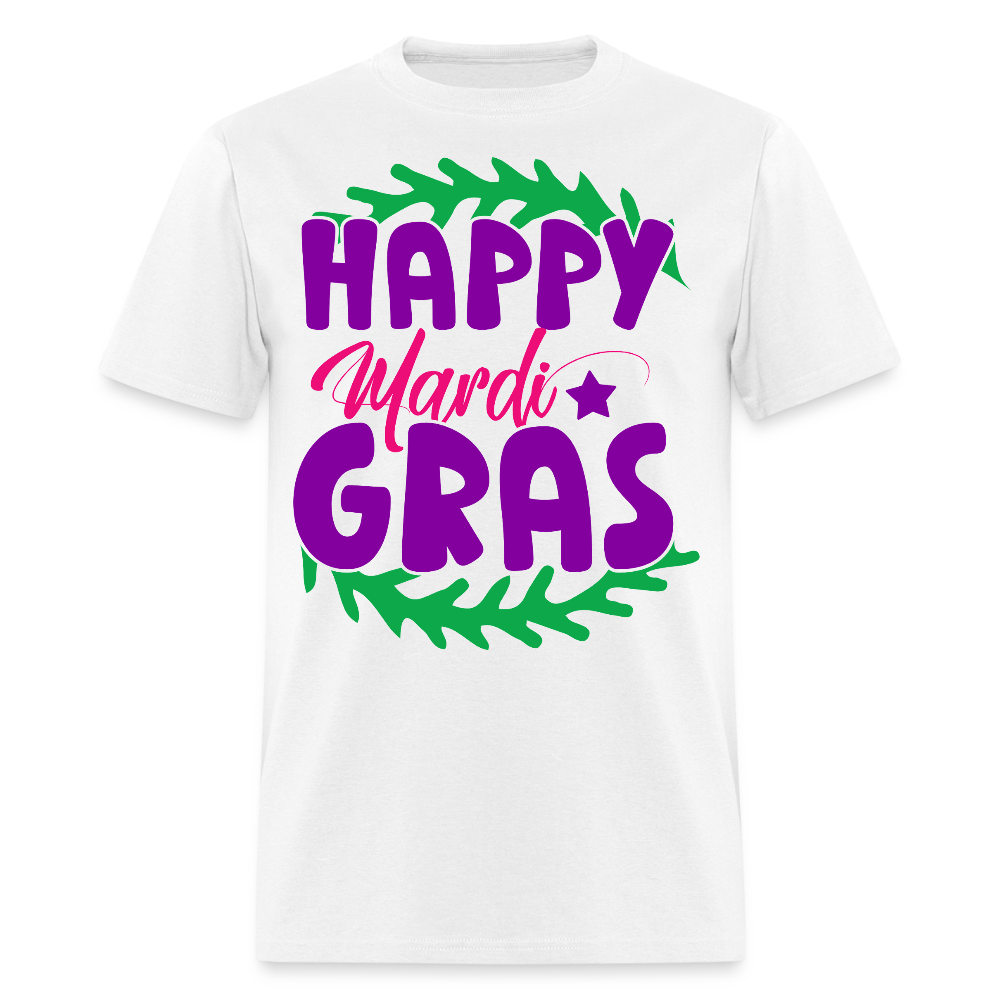 Happy Mardi Gras Graphic Tee New Orleans Carnival Festival T-shirt - white