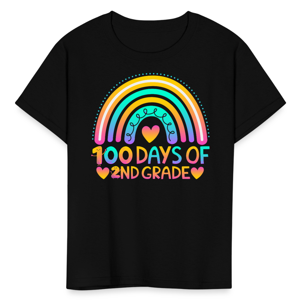 Rainbow & Heart Design for School Celebrations 100 Days of 2nd Grade Kid T-Shirt - black