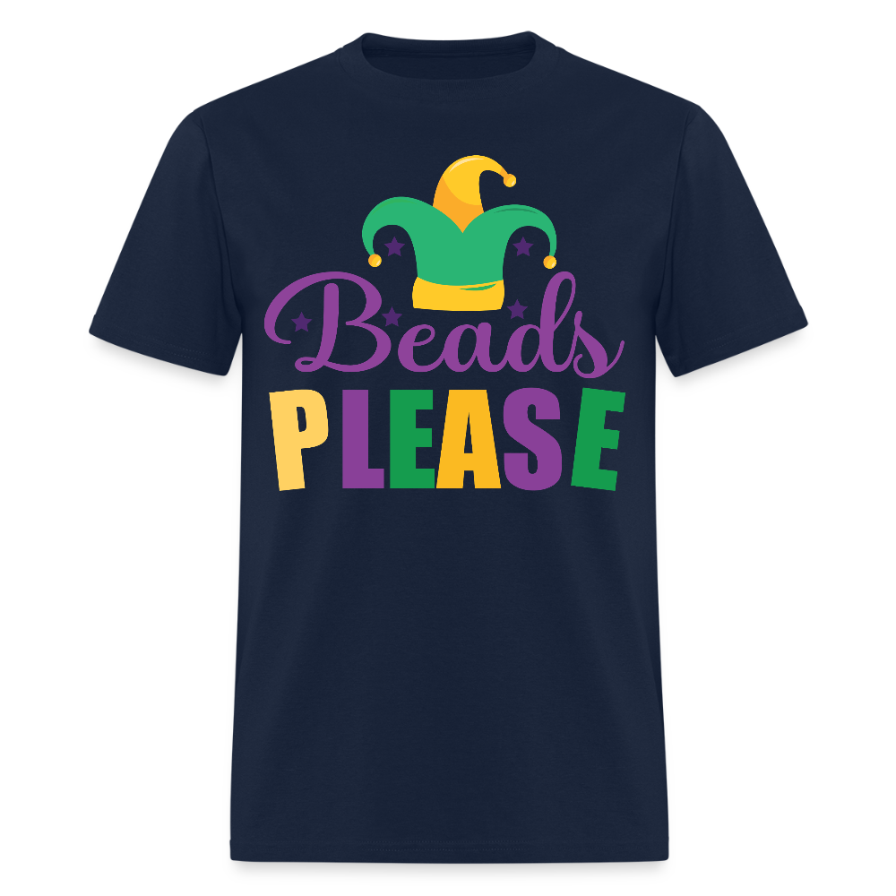 Jester Hat Festival Outfit Funny Mardi Gras Bead Catching T-Shirt - navy