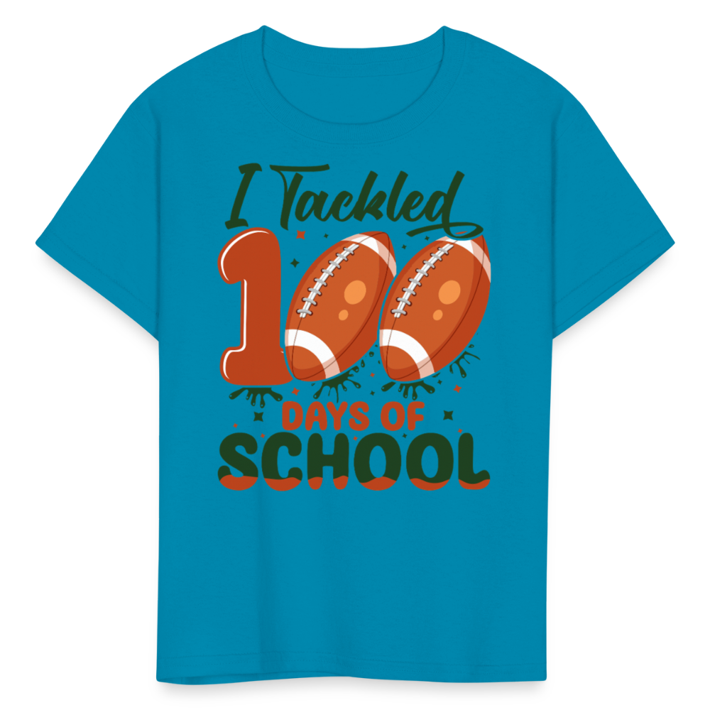 I Tackled 100 Days Of School Shirt Smarter Football Kids T-Shirt - turquoise