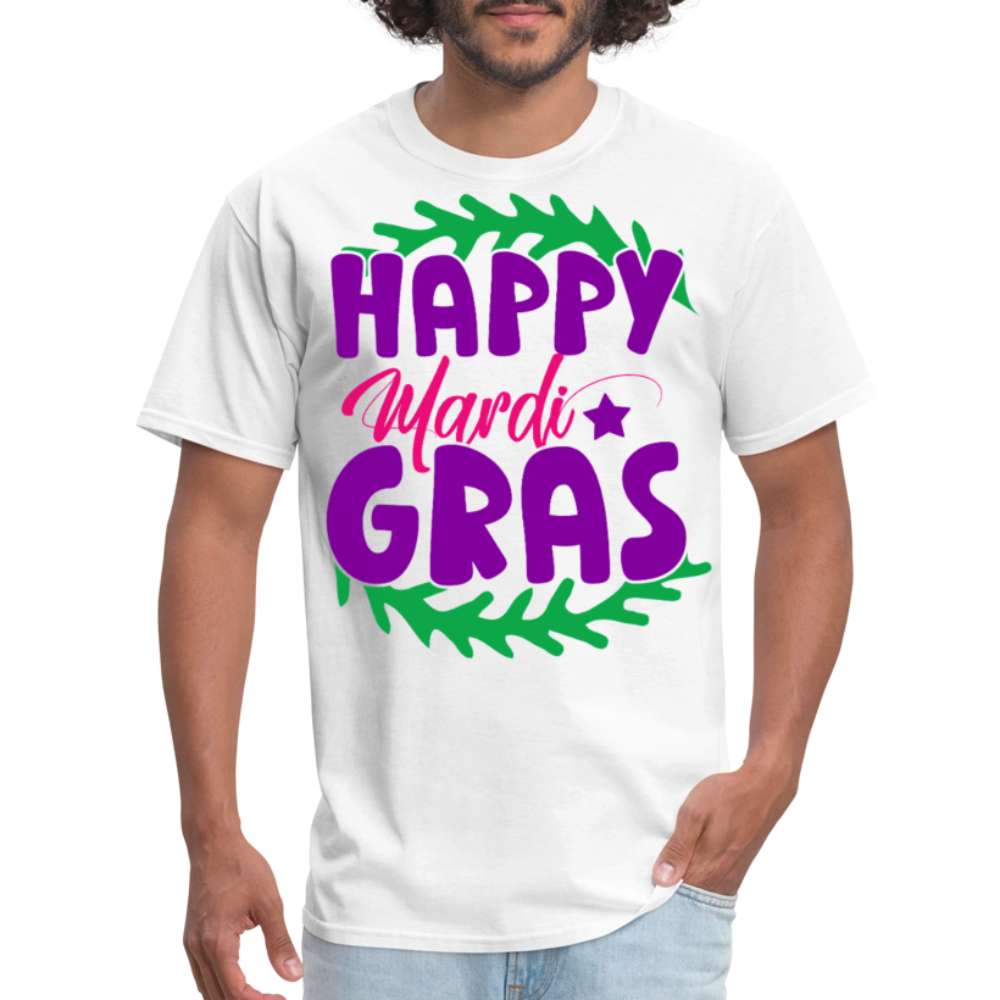 Happy Mardi Gras Graphic Tee New Orleans Carnival Festival T-shirt - white