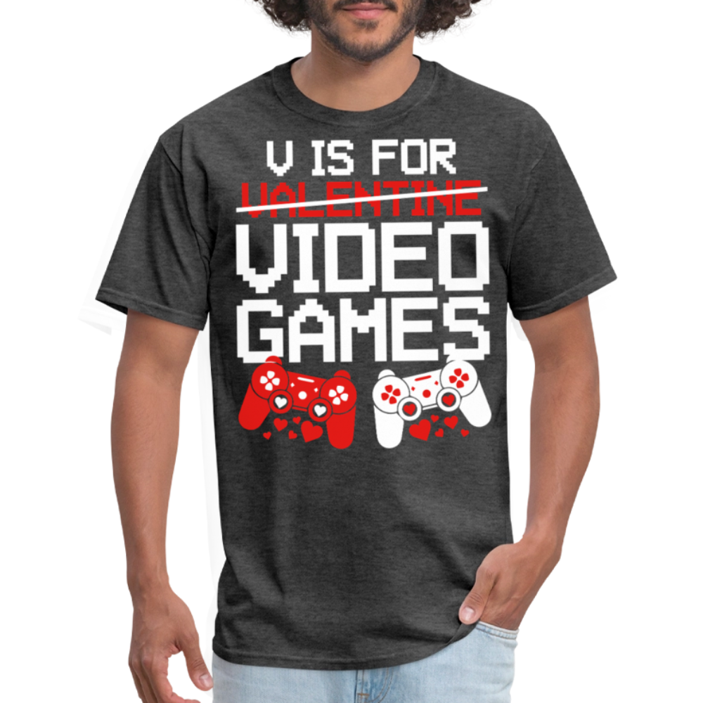V Is For Video Games Funny Gamer Valentine's Gift - heather black