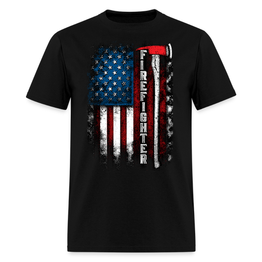 Firefighter Thin Red Line Axe American Flag T-Shirt - black