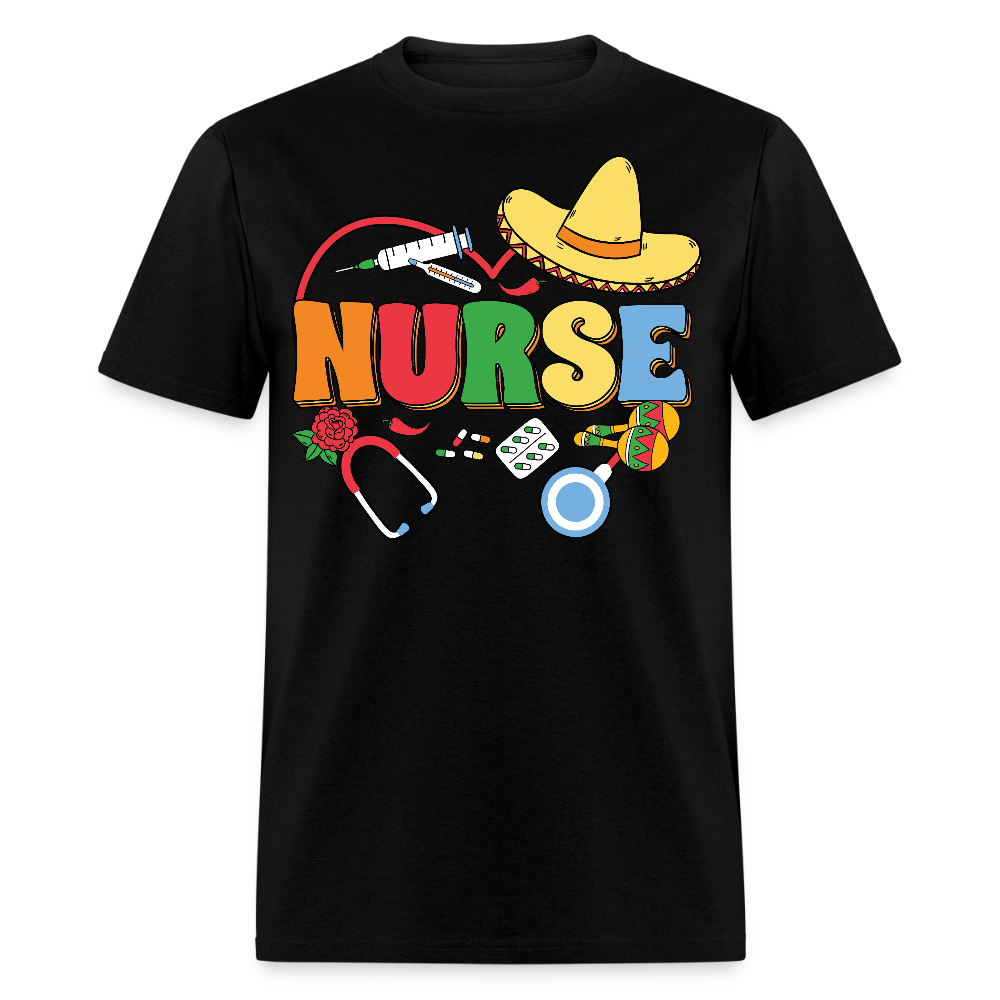 Nurse Shirt with Stethoscope and Maracas Cinco de Mayo Nurse T-shirt - black