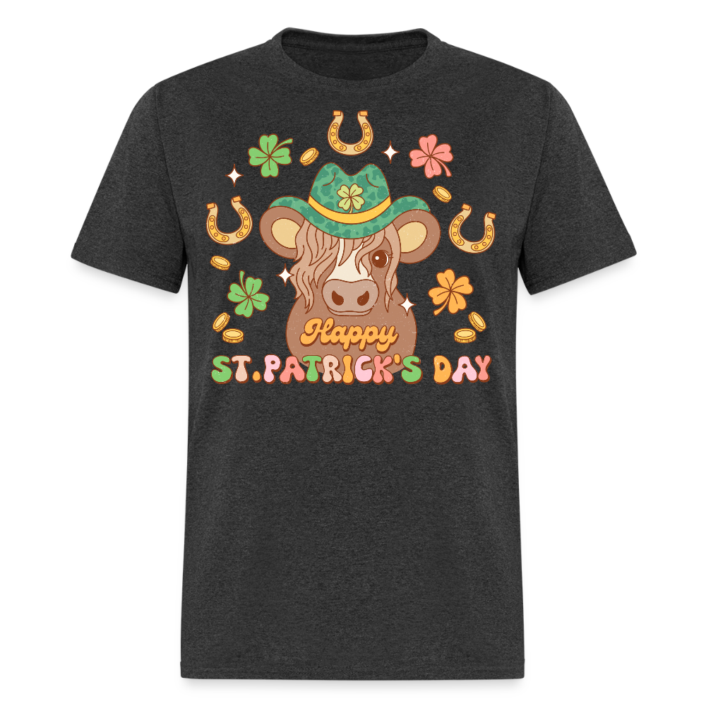 Cute Highland Cow St Patrick's Day T-shirt - heather black