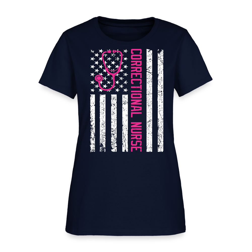 American Flag Correctional Nurse T-Shirt - navy